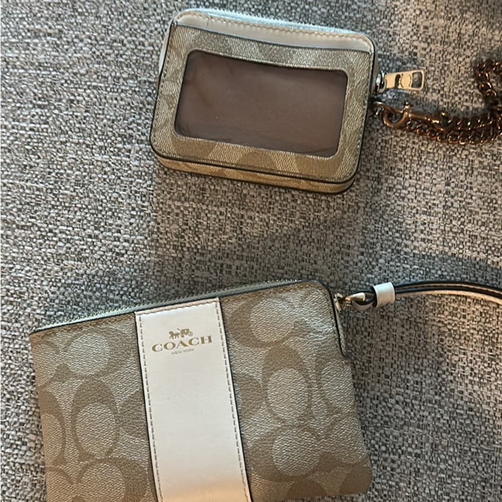 Coach Beige and White Wristlet Set